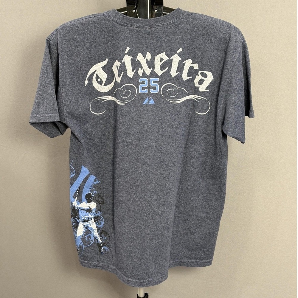New York‎ Yankees Shirt Mens Large Gray MLB Baseball Teixeira 25 Majestic - Picture 2 of 7